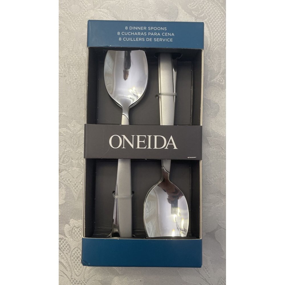 Oneida 8‎ Dinner Spoons Madge Frosted Stainless Silverware New